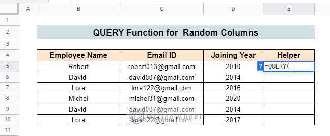 random columns method to filter duplicates in google sheets